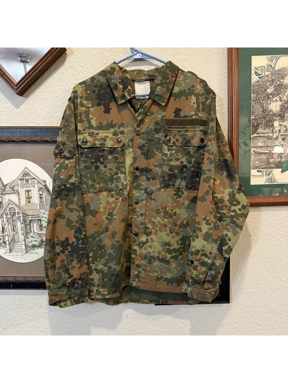 Vintage 80s/90s German Flecktarn Military Snap Shirt Jacket Size Medium